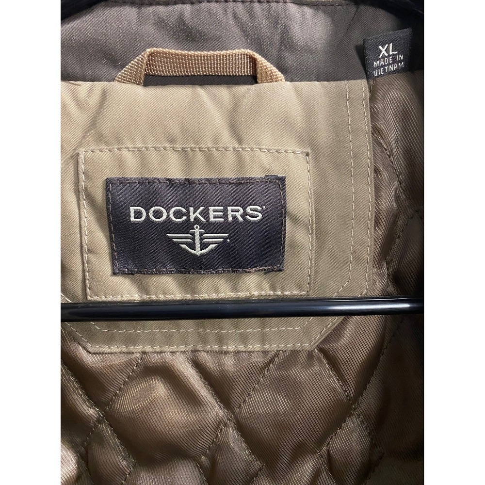 Dockers Mens Microfiber Golf Jacket Tan Khaki Full Zip Quilted Lined XL - Picture 2 of 6